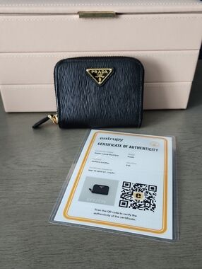 PRADA Black Saffiano Leather Coin Card Wallet